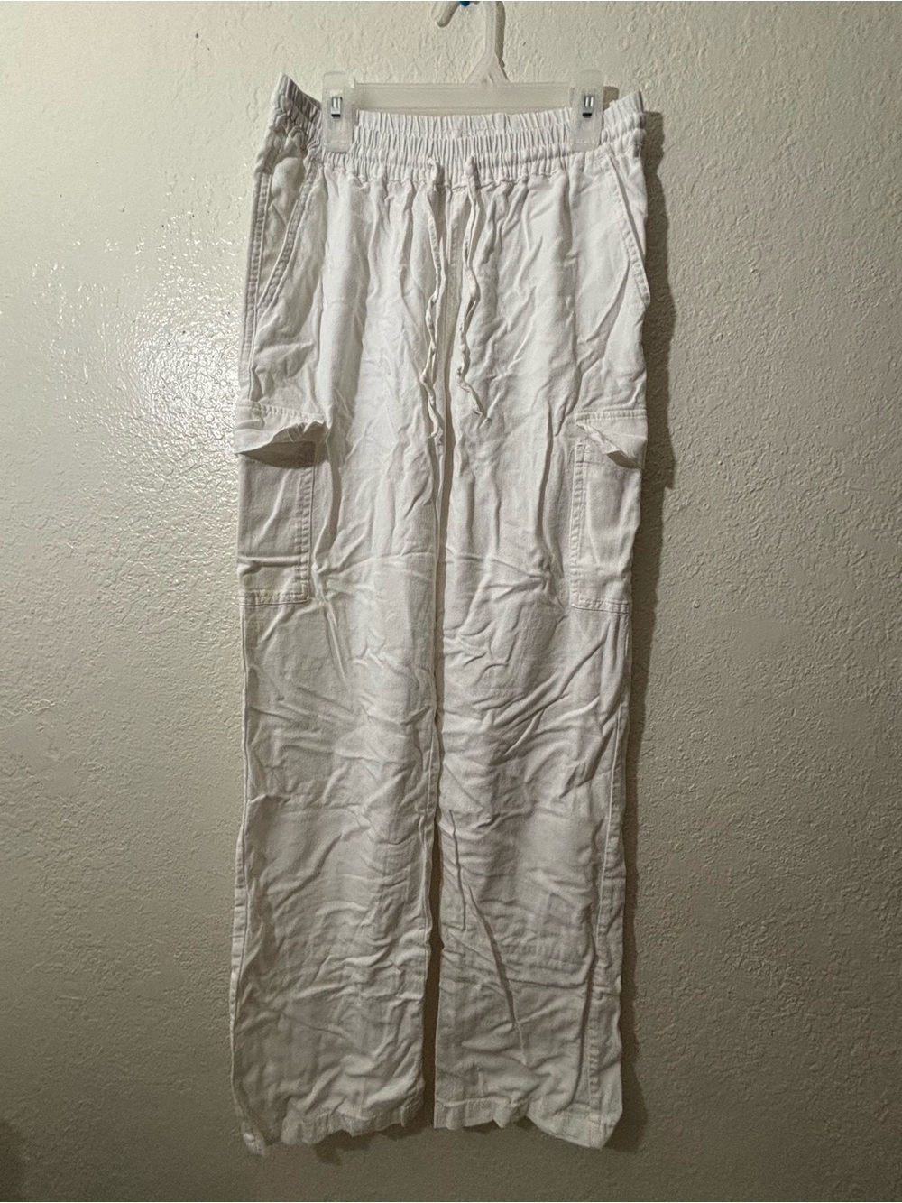 Women White Cargo Linen Blend Pants